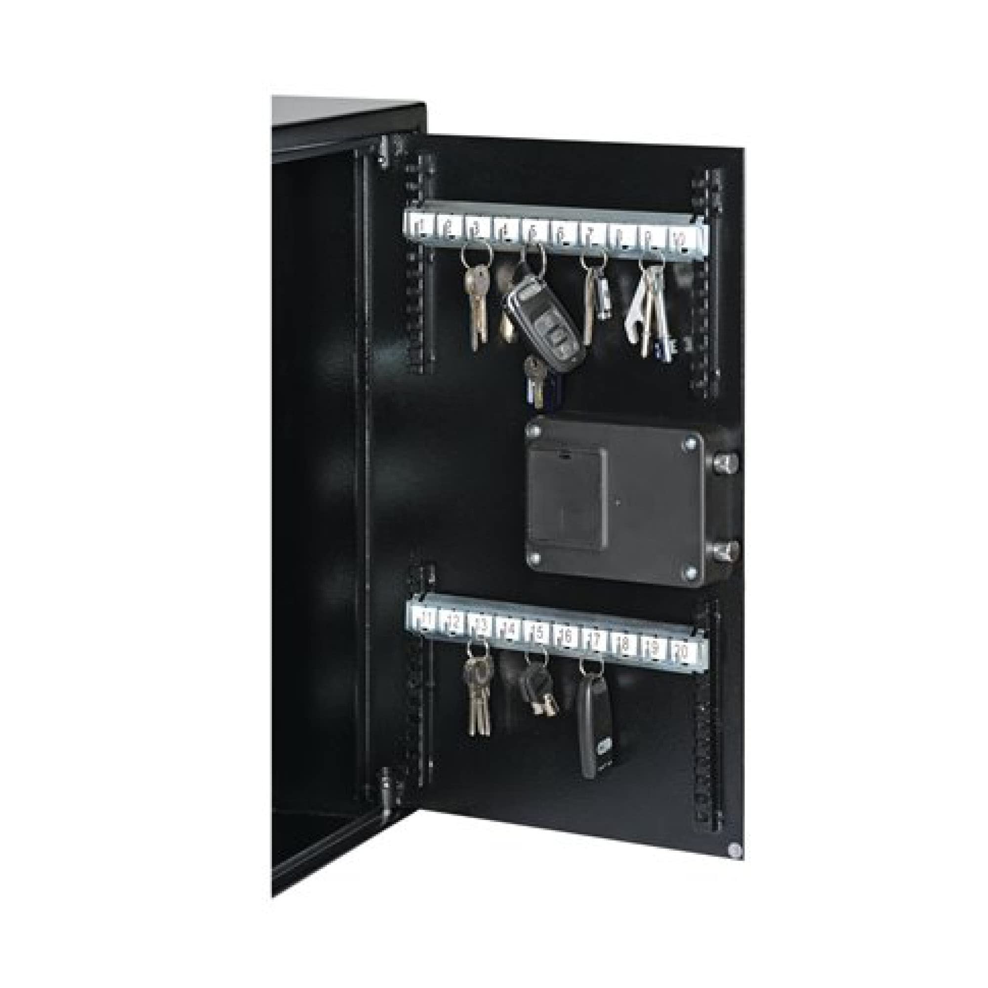 Yale YKB/550/DB1 Elektroniczny sejf na klucze, Możliwość przechowania do 100 kluczy, Otwieranie za pomocą kodu cyfrowego lub klucza, W zestawie 2 klucze, Wymiary: 550x350x130 mm, Czarny