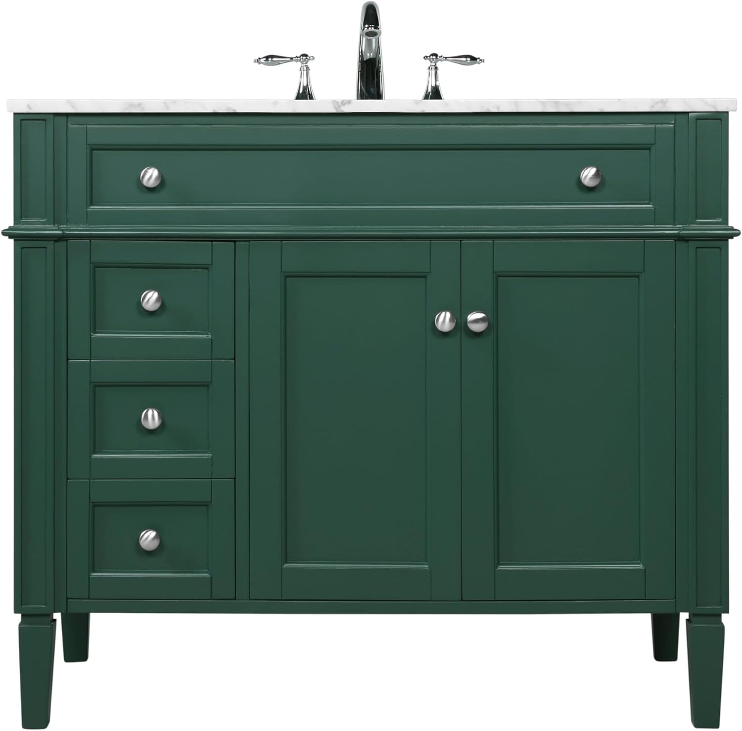 40 Single Bathroom Vanity, with Carrara White Marble Top Soft-Close, Green