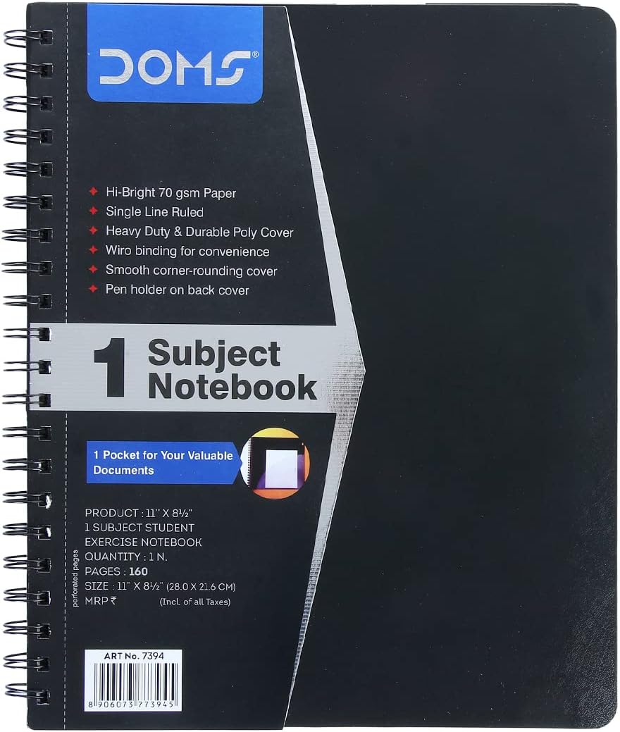 DOMS Wiro Binding Notebook 1 Subject Ruled 70GSM 160 Pages 28