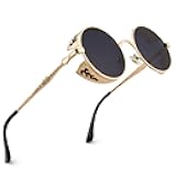 E71 Retro Steampunk Style Inspired Round Metal Circle Polarized Sunglasses for Women Men