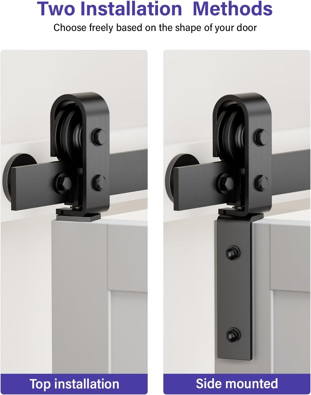 Image showing the top installation method for the J-shape roller on a bifold barn door.