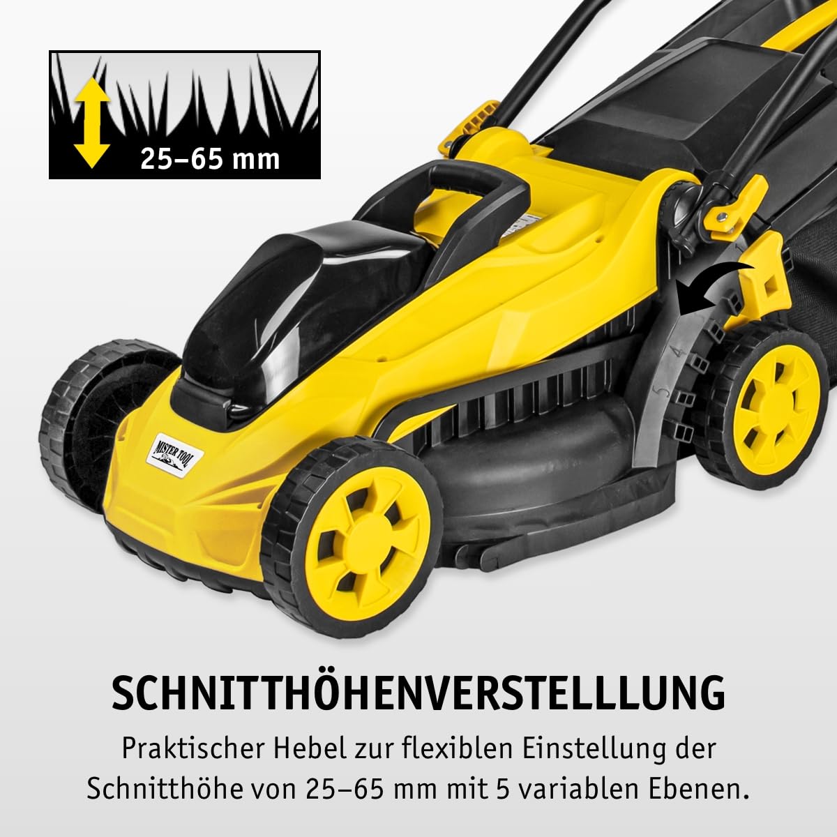 MISTER TOOL Akku-Rasenmäher 20V Brushless – 330mm Schnittbreite | Schnitthöhe 25–65mm | 35L Grasfangsack | klappbarer Griff | GS-geprüft | inkl. Akku & Ladegerät