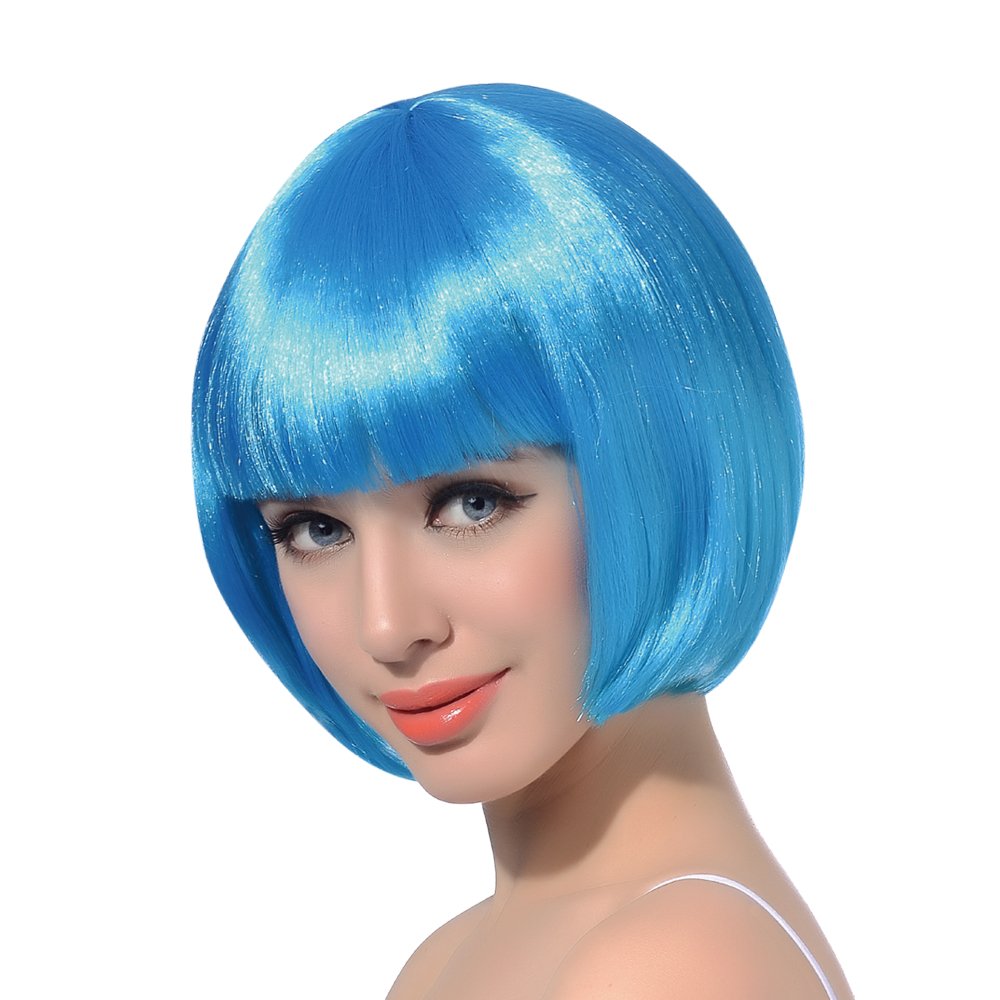 AICKER Light Blue Wathet Short Bob Cosplay Flapper Wig