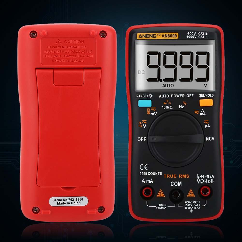 9999 Multimètre numérique, AN8009 Multimètre numérique Gamme automatique -True RMS -AC/DC Tensiomètre électronique-Continuité, fréquence, tests Diodes, transistors, testeur de