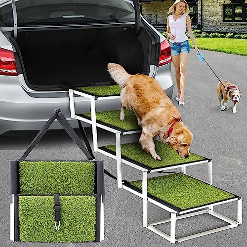 Dog Ramp, Extra Wide Dog Car Stair for Large Dogs,Dog Ramp for Car,Pet Steps Lightweight Aluminum Foldable Dog Steps for Cars and SUV,High Beds, Trucks, Supports up to 200-250 lbs