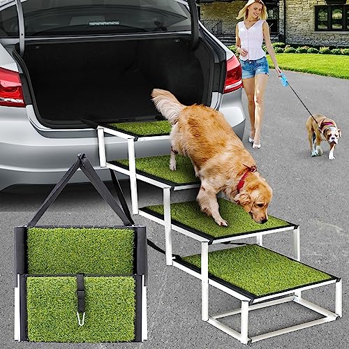 Dog Ramp, Extra Wide Dog Car Stair For Large Dogs,Dog Ramp For Car,Pet Steps Lightweight Aluminum Foldable Dog Steps For Cars And Suv,High Beds, Trucks, Supports Up To 200-250 Lbs #TOP21