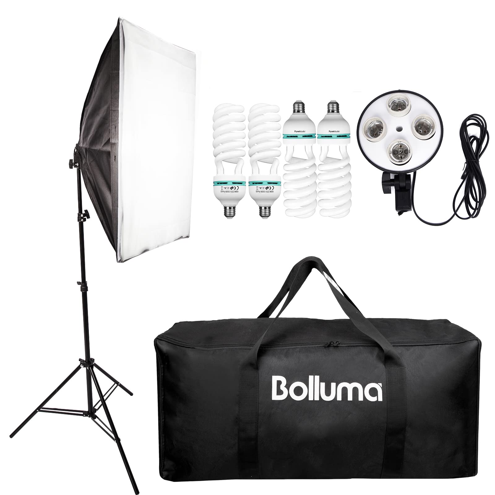 Studio Softbox - Attrezzatura per illuminazione con treppiede da 210 cm, 4 lampadine da 150 W e 4 in 1 attacco E27, per riprese verticali, foto e video, tutto in 1