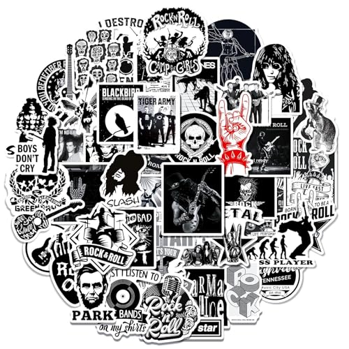 50 Pièces Autocollants Rock Band Autocollants Rock and Roll Vinyle Imperméables Metal Band Sticker Musique Graffiti Stickers pour Ordinateur Portable Skateboard Bagages Guitare Snowboard Vélo Moto
