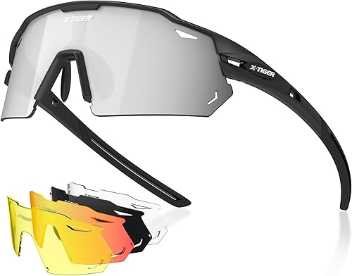 Miniatura 1 de X-TIGER Gafas de ciclismo polarizadas con 5 lentes intercambiables MTB ciclismo béisbol correr deportes de sol para hombres y mujeres #1 Negro, #2