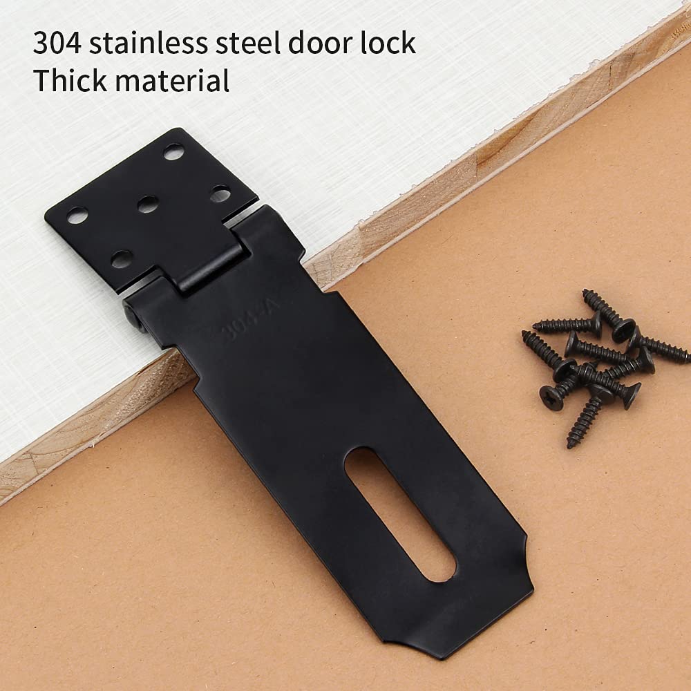 2PCS Chiusura a scatto per porta Lucchetto Hasp in Acciaio Inossidabile con Viti per Porta di Giardino Porta Interna 4 Pollici Nero