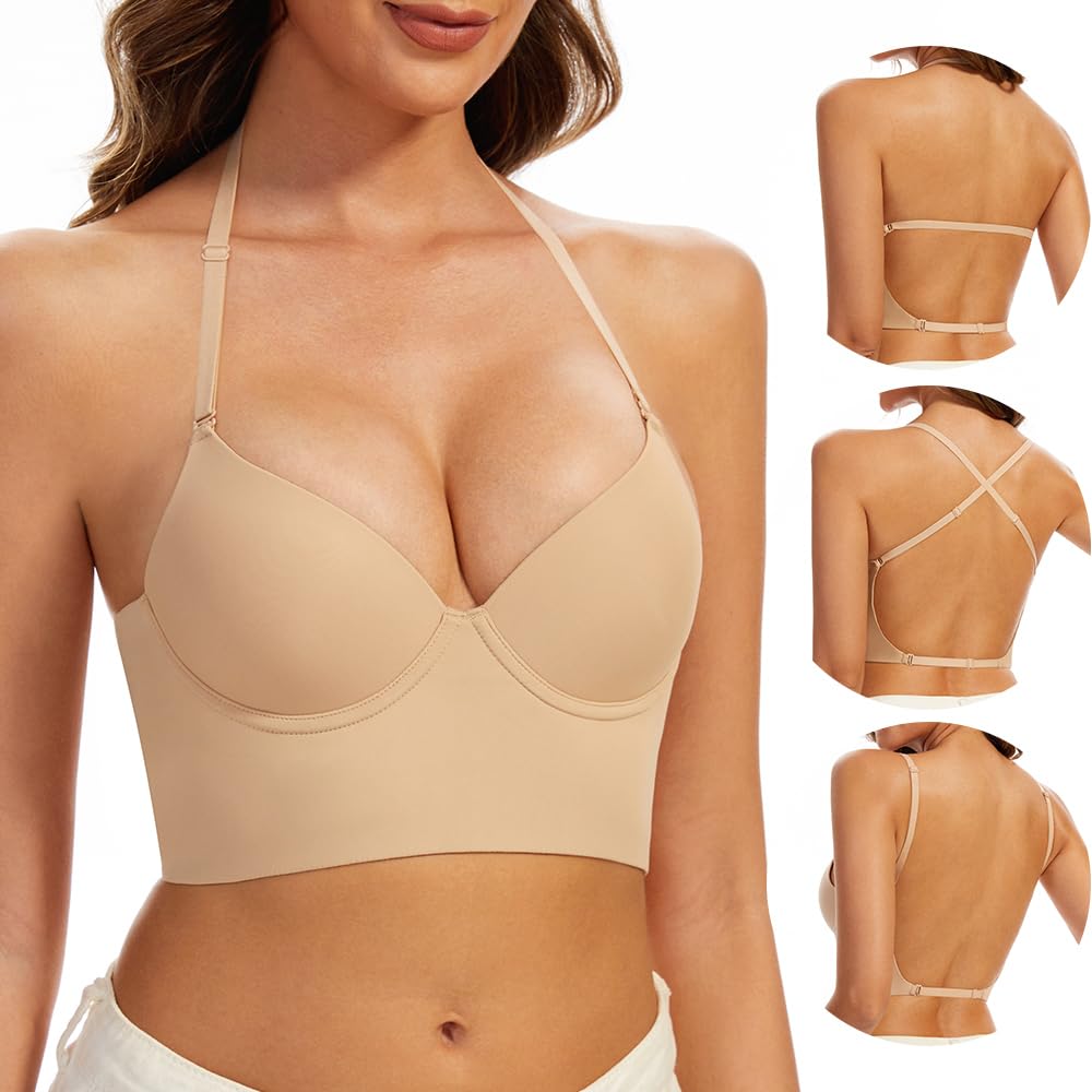 Soutien Gorge Dos Nu-Invisible Multiples et Transparent Convertibles Soutien Gorge sans Coutures à Léger Rembourrage