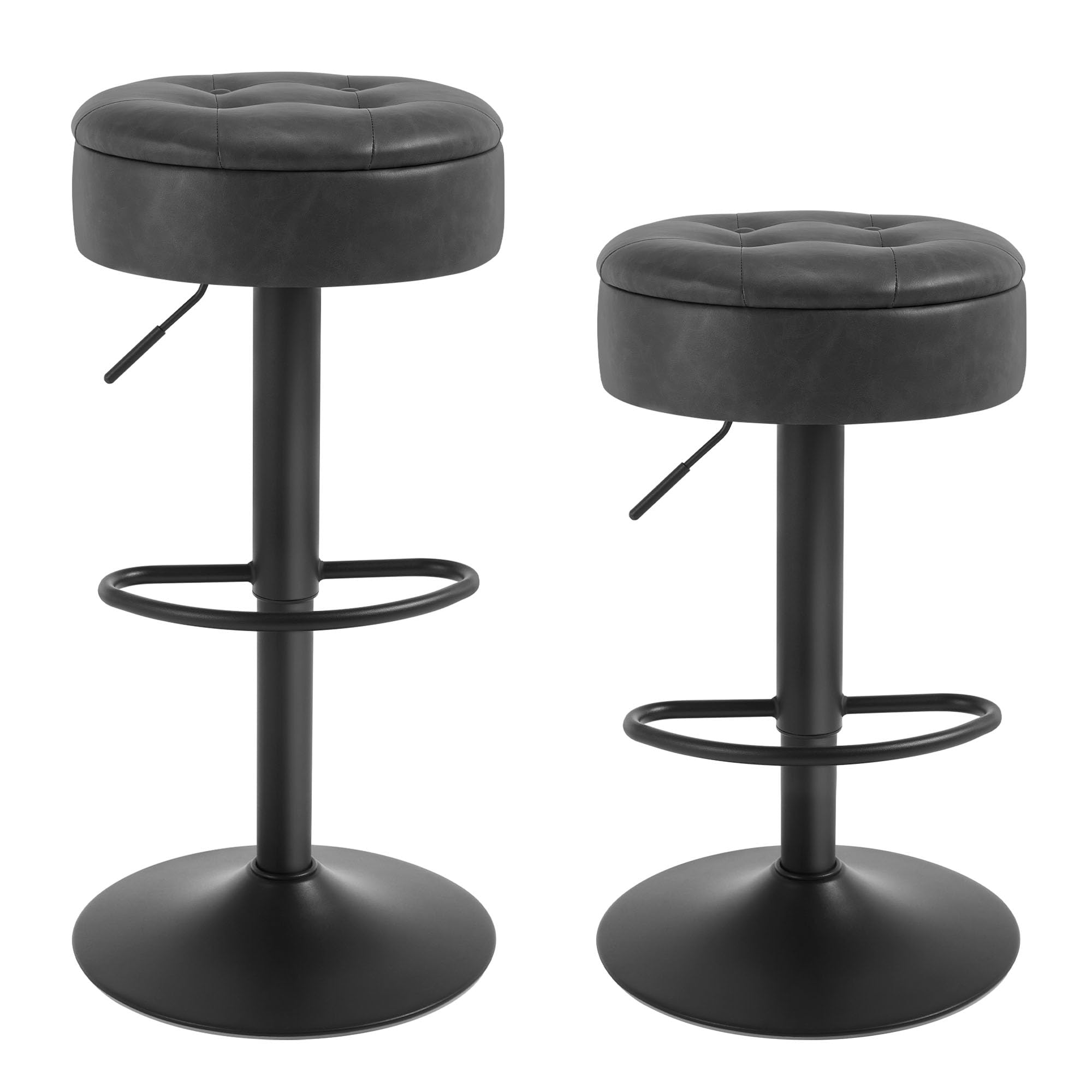 WOLTU Barhocker 2er Set, Sitzhocker mit Stauraum, Hocker höhenverstellbar 360° drehbar, Drehhocker für Kücheninsel Esszimmer Bar Küche Tresen, Kunstleder Metall, Anthrazit