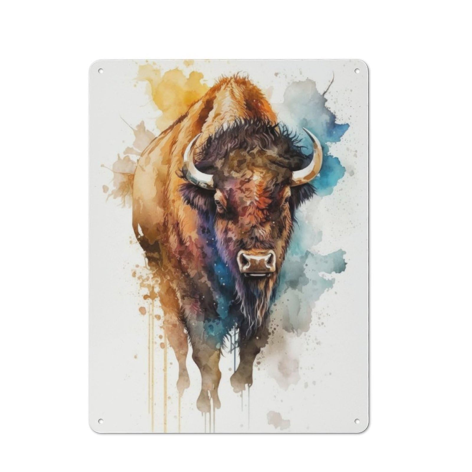 Junmoney Watercolor Bison Metal Wall Sign 40X30cm, Retro Decor For Home Bar Wall, For Metal Sign Collectors, For Garage And Workshop Walls