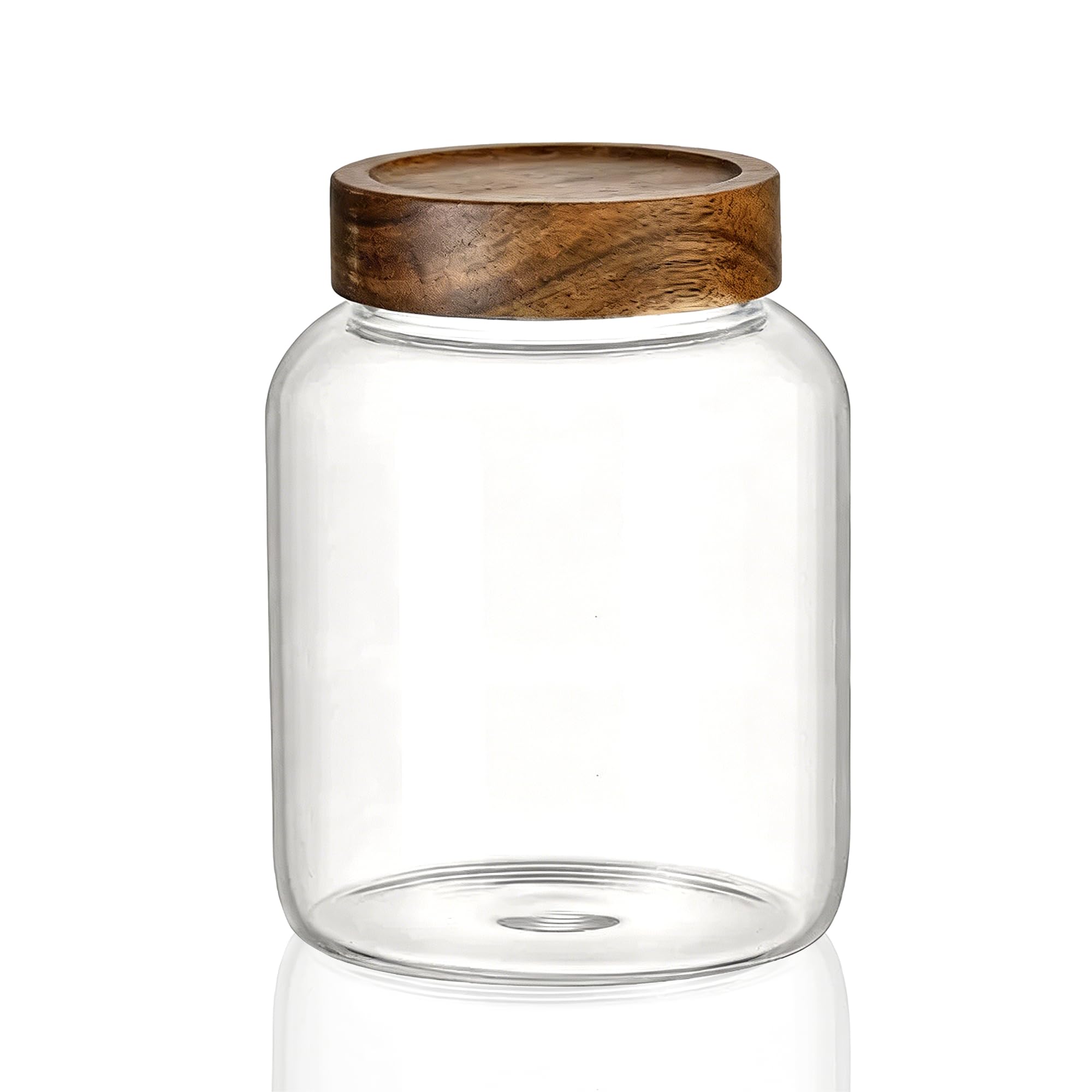 INCETUE 1450 ml Large Glass Food Container with Wooden Screw On Lid, Clear Storage Jar with Airtight Lid, Pantry Kitchen Canisters for Biscuit, Sweet, Candy, Cookies, Coffee Pod, Bean, Pickle, Cereal