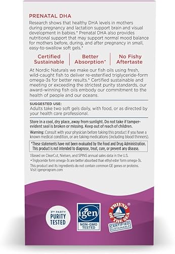 Miniatura 3 de Nordic Naturals  DHA prenatal ayuda al desarrollo del cerebro en bebés durante el embarazo y lactancia 90 cápsulas de gel suave No Model Number 1