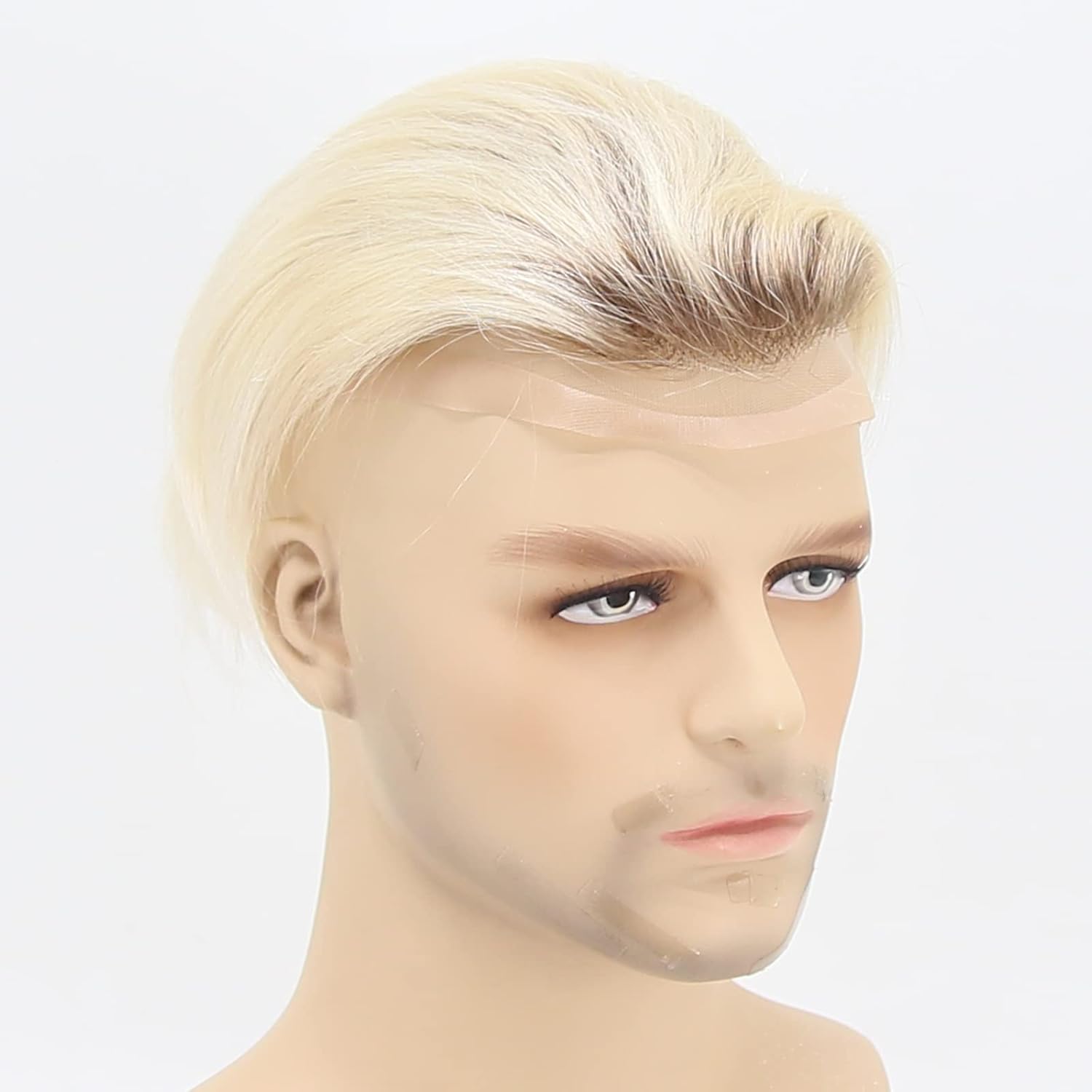 ZigZag Hair Mens Toupee Brown Roots Ombre Blonde #613 8x10inch Human Hair Lace Front Toupee for Men Soft Thin Skin Mens Hair pieces Hair Replacement System Mono with PU around Base