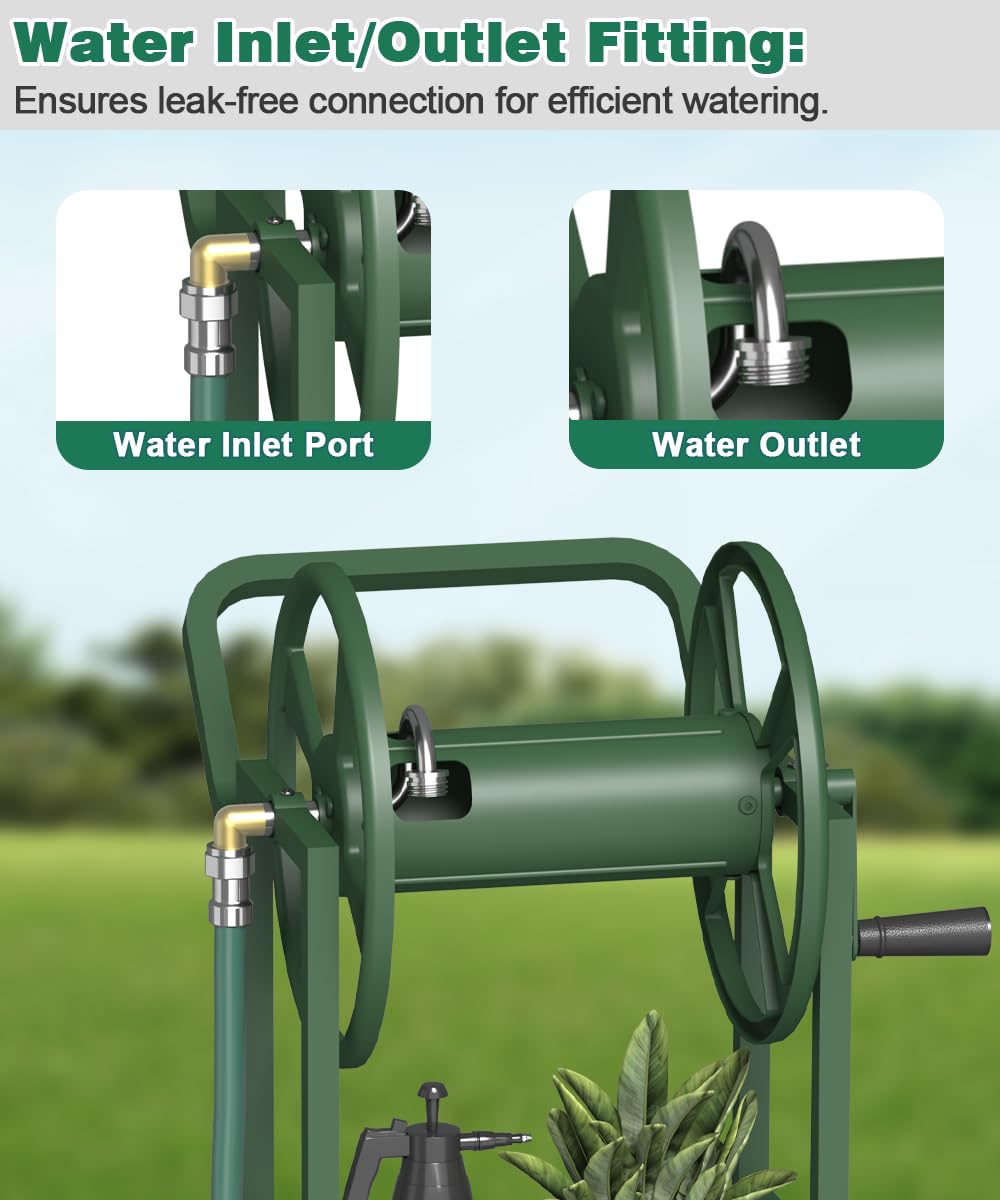 Artigarden Carrello avvolgitubo con 2 ruote, supporto per tubo dell'acqua da giardino, resistente in acciaio verniciato a polvere, per esterni, contiene tubi da 38,1 m 5/8" con cestino e tubo da 1,2 m