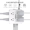 Extensión de 10 pies con múltiples tomas, 8 tomas y 4 puertos USB | Enchufe plano de 10 pies, cable largo, protector contra sobretensiones para hogar, oficina, esencial para dormitorio universitario, certificado ETL, blanco 3