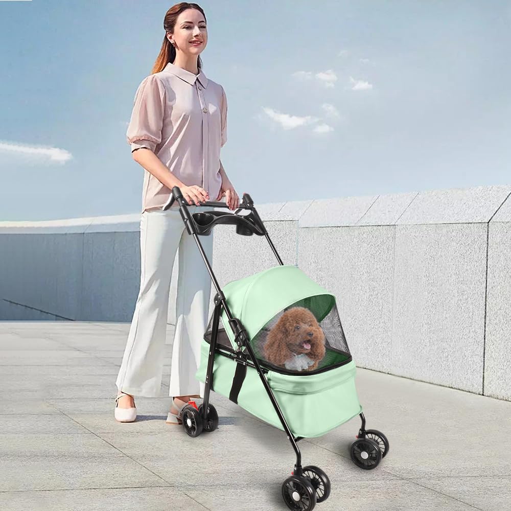 Buggy plegable para mascotas 3 en 1 - Capacidad de carga hasta 20 kg - de acero y EVA - con bolsa de transporte desmontable - Buggy carrito para animales pequeños hasta 20 kg - 50 x 70 x 95 cm (Verde