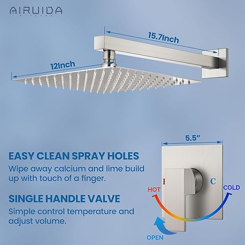 Vista 59 de Airuida Shower Faucet Set Bathroom Rain Shower System SUS304 Stainless Steel Single Handle With Male Threads Rough-in Valve Shower Trim Kit 10 Inch