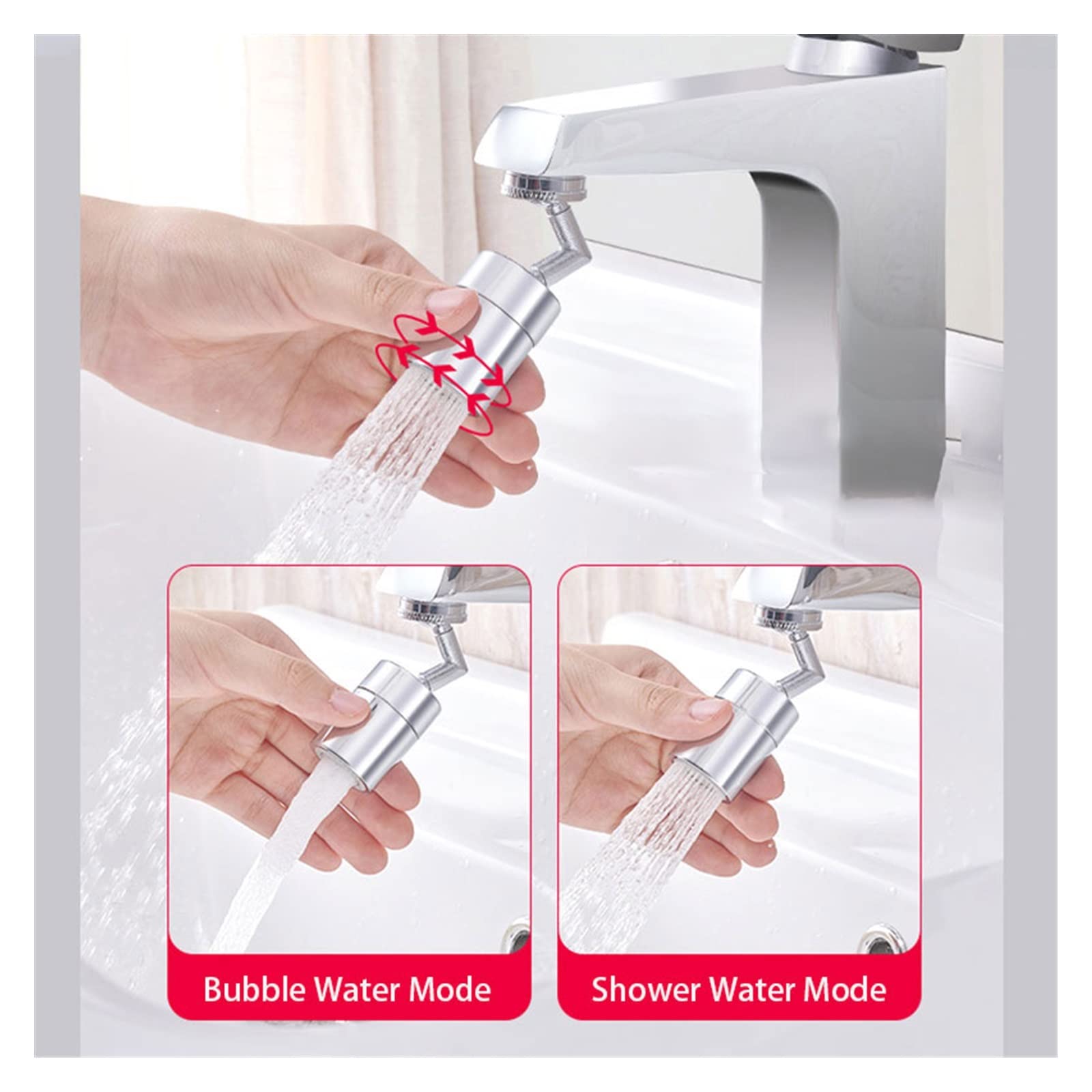 Wasserhahnbelüfter, Wasserhahnverlängerung, drehbarer Wasserhahnbelüfter, Spülbecken-Wasserhahnbelüfter, um 720 Grad drehbare Wasserauslassdüse, Wasserhahnverlängerung, Sprudelgerät, Küchen- und Badez