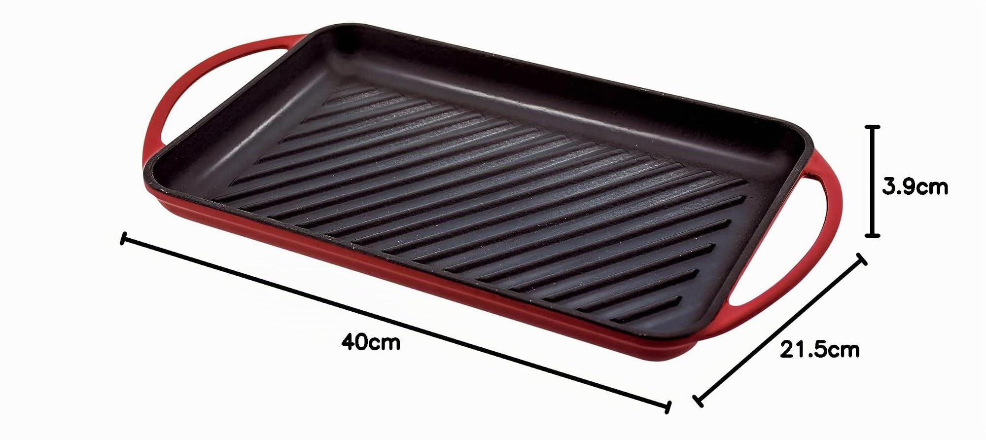 Jata GR33 - Plancha de Asar, Grill Hierro Fundido, Superficie Rayada, Apta para Todo Tipo Cocinas Incluida Inducción, Apta para Horno, 33 x 21,5, Roja