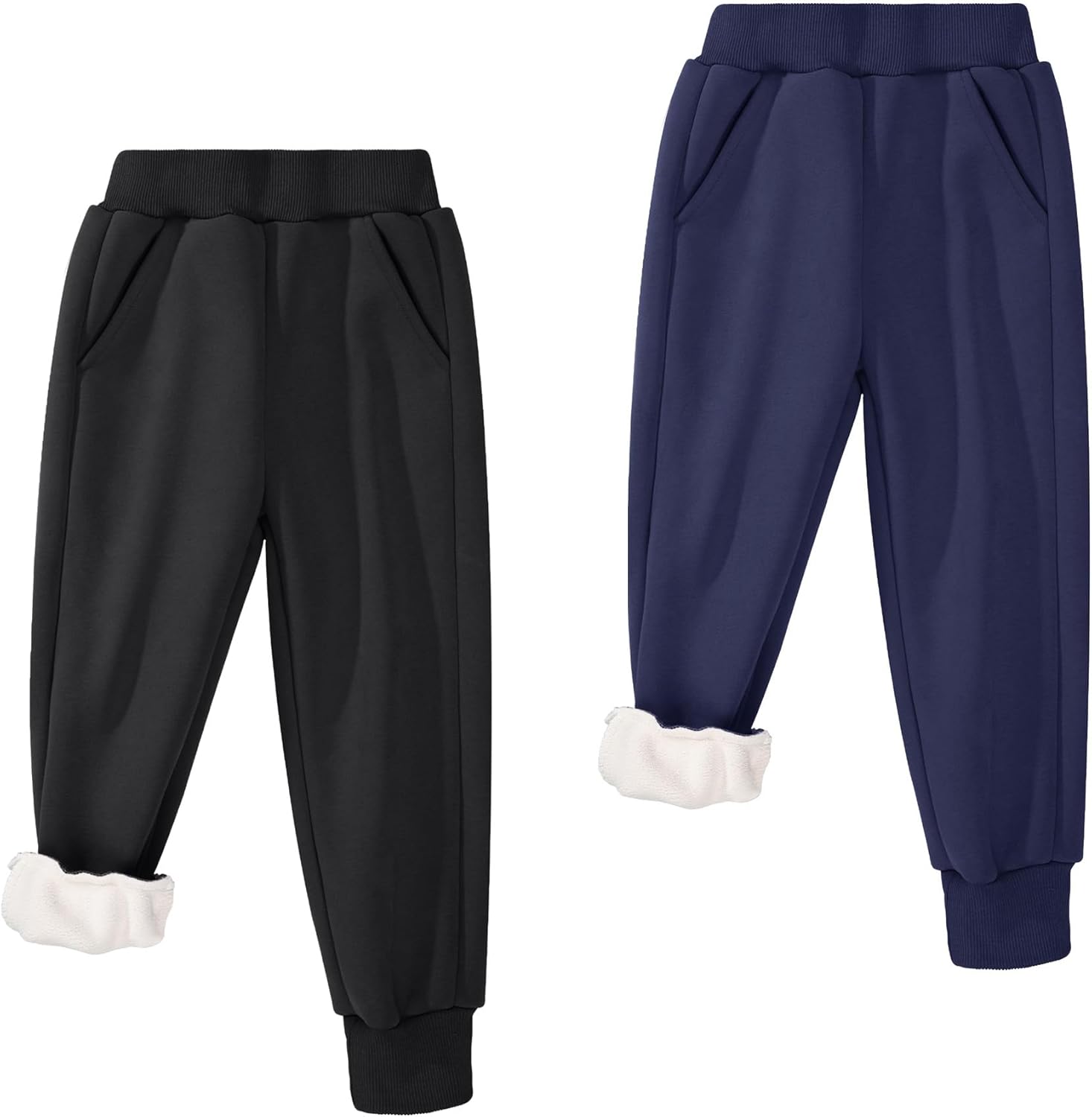 BIG ELEPHANT Boys Girls Fleece Lined Sweatpants, Winter Warm Soft Cotton Elastic Waist Kids Jogger Pants with Pockets