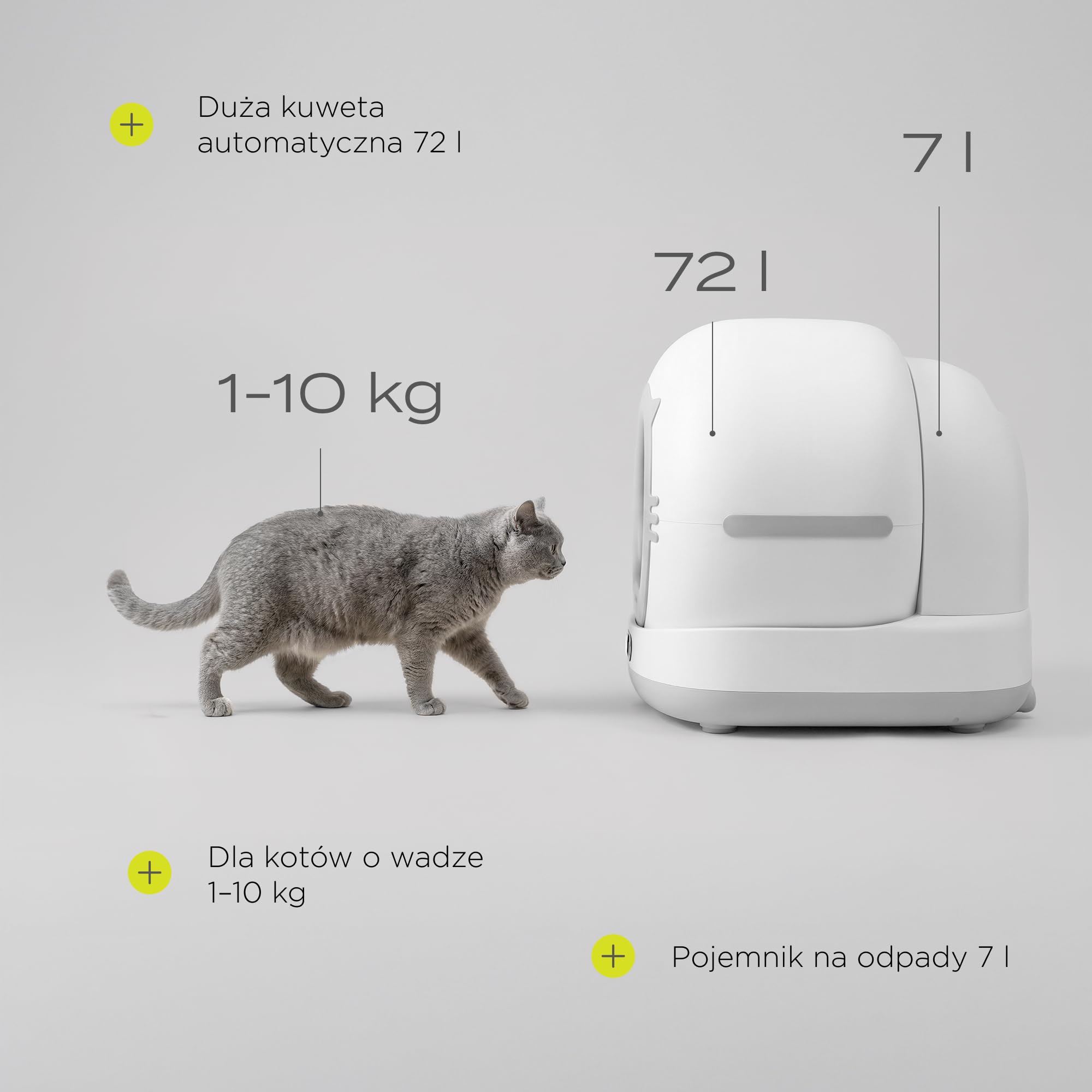Peluvio Pearl Smarte samoczyszcząca się kuweta dla kotów o dużej pojemności 72 l, ze sterowaniem za pomocą aplikacji, automatyczna kuweta dla kotów, eliminacja nieprzyjemnych zapachów, kamera ToF