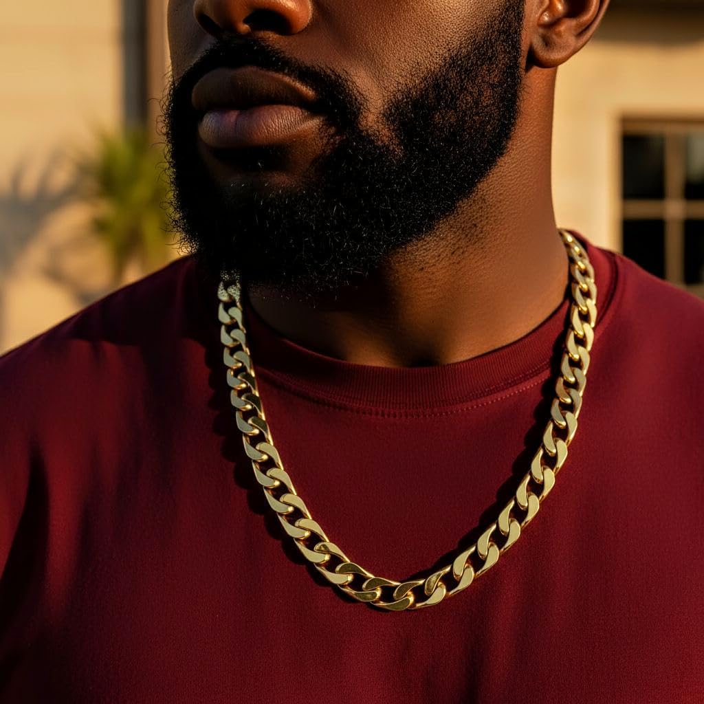 LIFETIME JEWELRY 11.5mm Flat Cuban Link Chain Necklace for Men 24k Real Gold Plated - Image 5