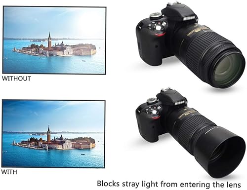 Miniatura 6 de JJC Parasol reversible dedicado para lente Nikon AF-S DX NIKKOR 2.165-11.811 in f4.5-5.6G ED VR zoom, parasol de repuesto Nikon HB-57