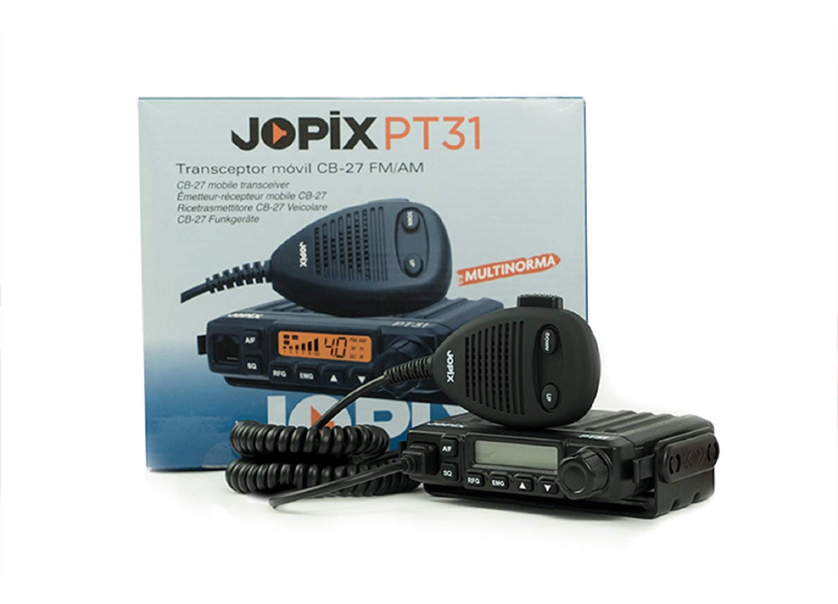 Jopix - Emisora Móvil CB, Jopix PT-31 | Multinorma Europea | Tamaño mini | 40 Canales | Potencia de Transmisión 4W (FM/AM) | Banda Ciudadana CB-27 de 26.965 MHz - 27.405 MHz