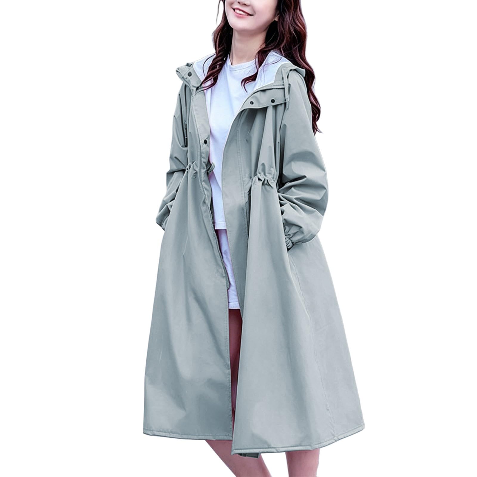 Generisch Chubasquero para mujer impermeable poncho de lluvia ligero fino color sólido chubasquero para senderismo, ciclismo, camping y viajes