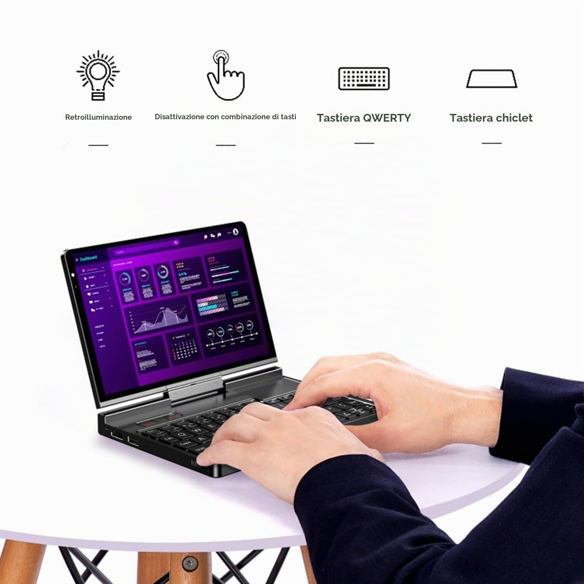 GPD Pocket 4 Mini Laptop 8.8" 2.5K 144Hz Touchscreen con AMD Ryzen AI 9 HX 370 (32GB LPDDR5X | 2TB SSD) Wi-Fi 6E, Bluetooth 5.3, PC palmare modulare AI, per giocatori/sviluppatori/professionisti