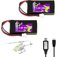 7.4V 550mAh XH-3P Plug Batteries Compatible with YUXIANG F120 RC Helicopter, Drone,Come with 2S Charger USB Cable