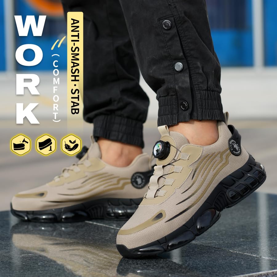 Image of Steel Toe Shoes for Men Women Safety Work Shoes Air Cushion Construction Industrial Shoes Safety Shoes Lightweight Steel Toe Sneakers for Men