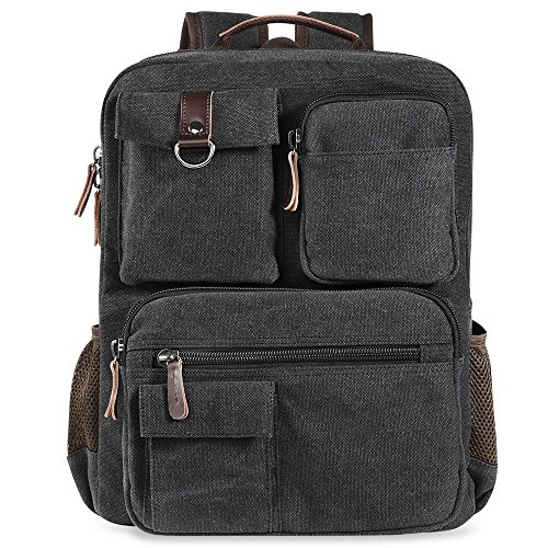 School Backpack Vintage Canvas Laptop Backpacks Men Women Rucksack Bookbags, Black #TOP2