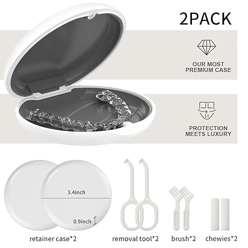 Miniatura 34 de Paquete de 2 fundas de retención compatibles con Invisalign, linda funda de alineador delgado de ortodoncia con herramienta de extracción y cepillo