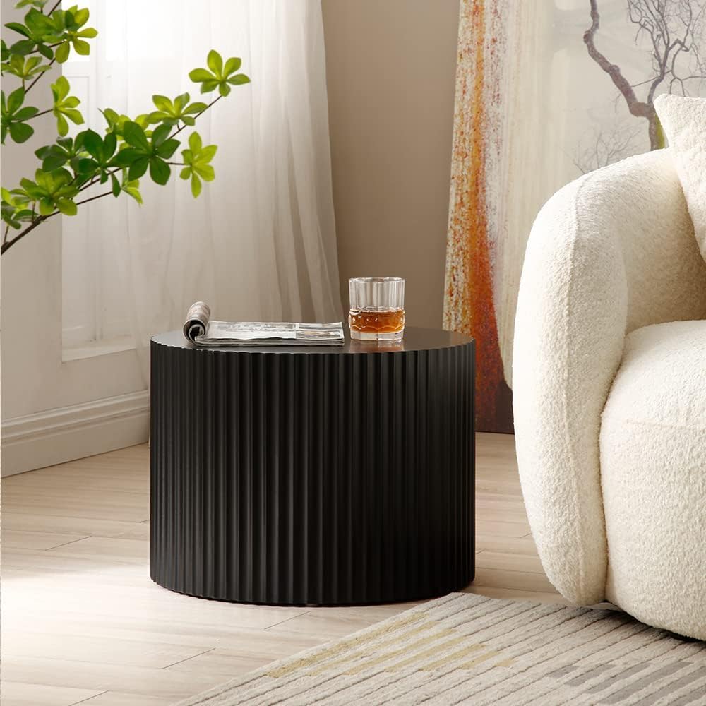 JUSTONE 2-Piece Nesting Coffee Tables Set - Modern Drum End Tables for Small Spaces, Black Round Accent Furniture for Living Room & Apartments (15.75" H)