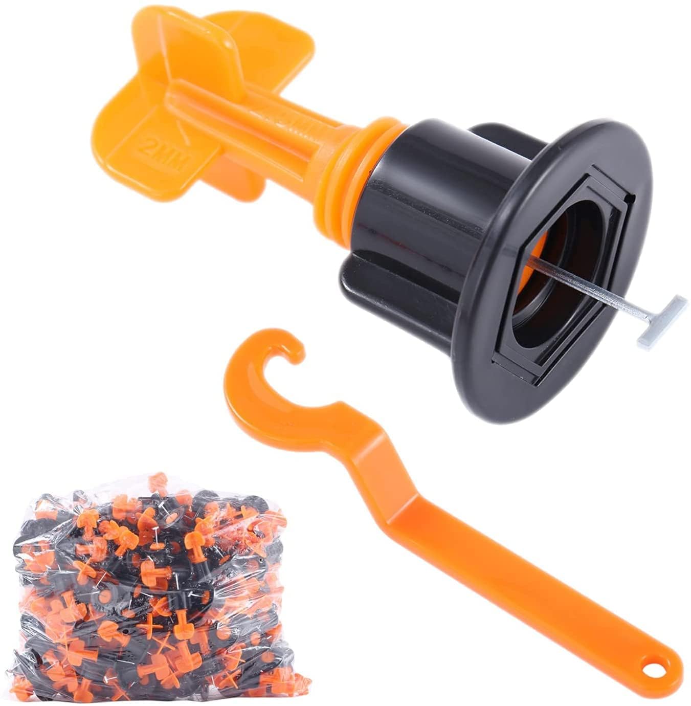 Topway Black + Orange Tile Leveling System 1000Pcs Pack Reusable Tile Levelers Spacers For Building Walls Floors + Special Wrenches 347825