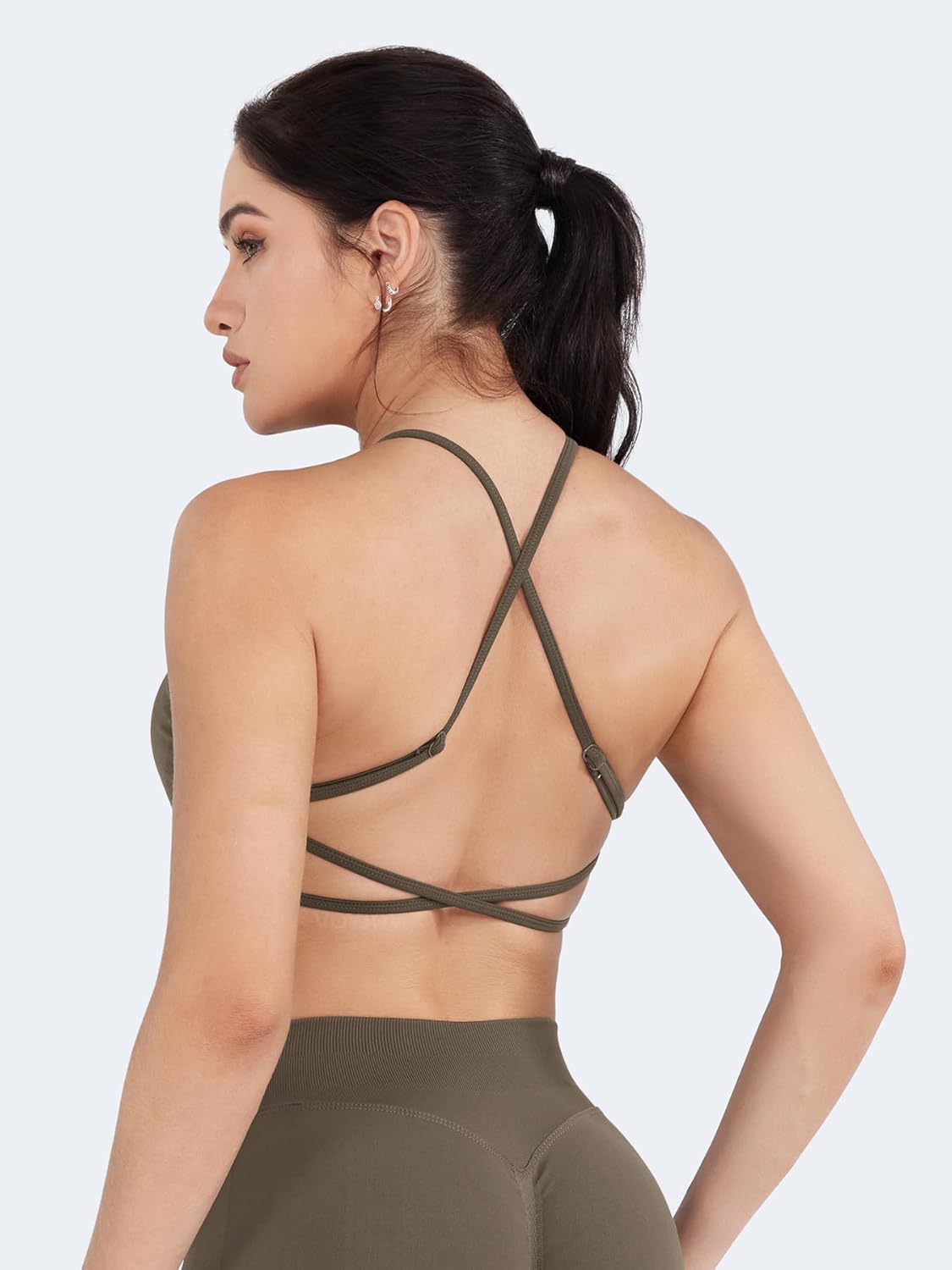 VOYJOY High Neck Sports Bra Adjustable Straps Yoga Crop Womens Workout Gym Yoga Bras - Image 2