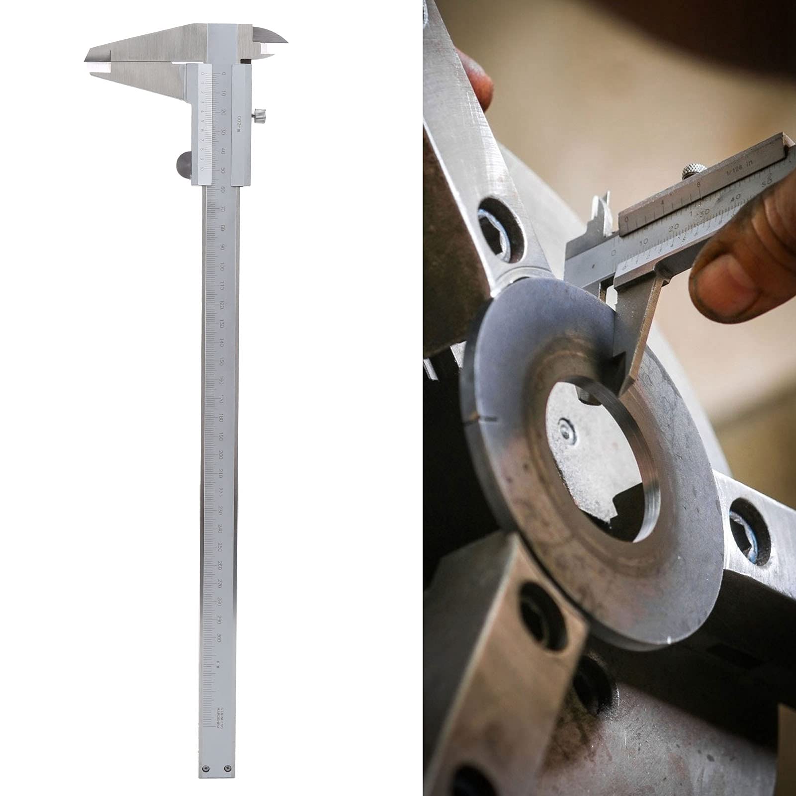 Cocoarm Suwmiarka z Noniuszem Suwmiarka ze Stali Nierdzewnej 0-300 Mm Rozdzielczość 0,02 Mm Rolka z precyzyjną regulacją Przezroczysta Skala Laserowa dla Przemysłowych Mierników Mechanicznych