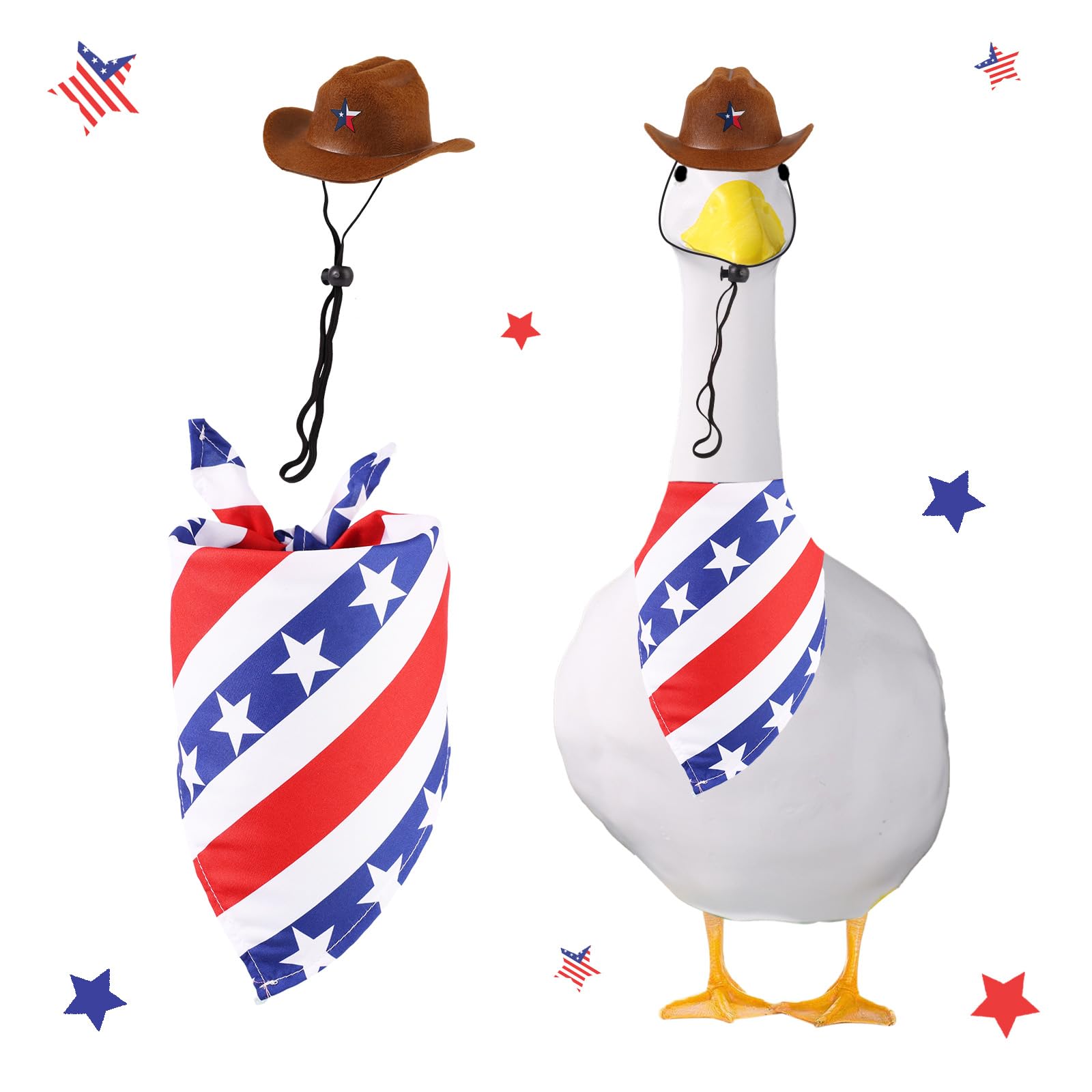 Lyreh 4th of July Goose Outfit, Independence Patriotic Theme Hat & Scarf Set for 23"/ 17'' Porch Goose Costume Clothes Accessories for Outdoor Yard