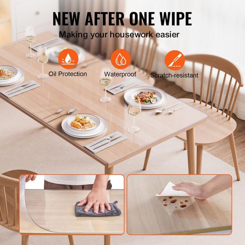 36 x 48 Inch Clear PVC Table Cover, 1.5 mm Thick Rectangle Desk Mat Protector, Food-Grade Waterproof Tablecloth for Office Dresser Dining Room Table Night Stand