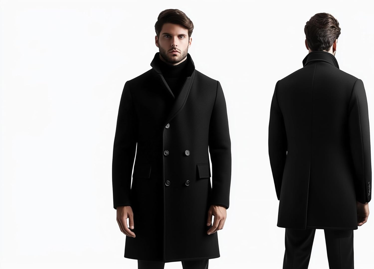 Mens Wormth Breathable Overcoat Hip-Length Warm Jacket Versatile Modern Winter Wool Coat