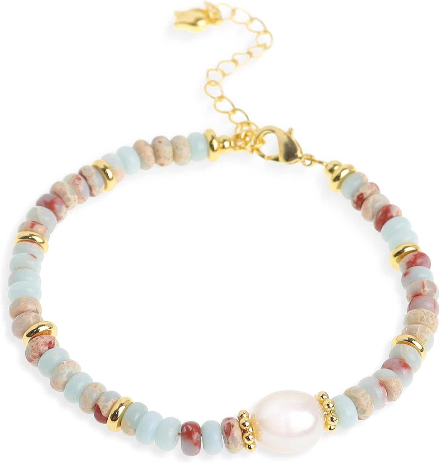 Sonateomber Gold Gemstone Beaded Bracelets for Women, Boho Handmade Stackable Crystal Natural Stone Bracelet Summer Beach Bohemian Jewelry Gift