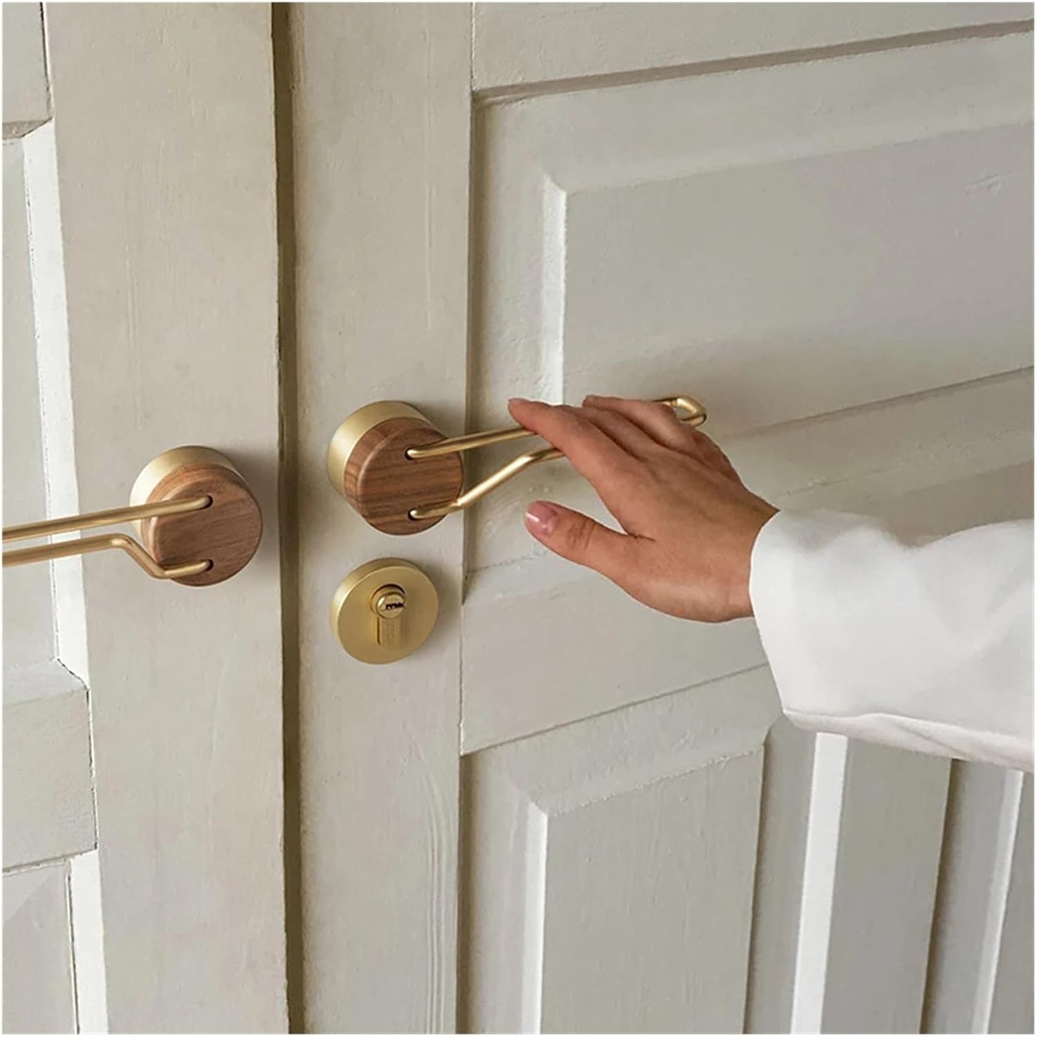 Solid Brass+ Black Walnut Mute Door Lock Lever Set Interior Black Walnut Door Lock Handle Anti-Theft Gate Lock for Bedroom(Brass_72MM_Fake Lock)