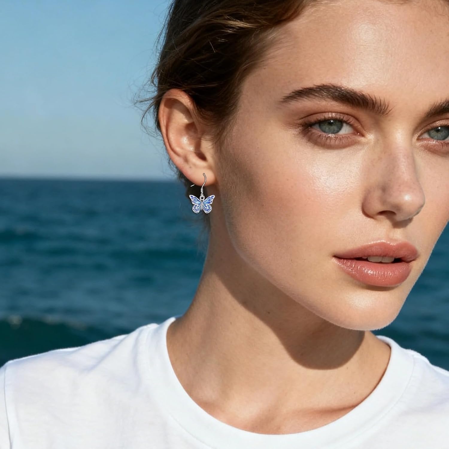 Blue Buterfly Earrings Sterling Silver Blue Opal Butterfly Drop Dangle Earrings for Women Dainty Jewelry Gift for Her Birthday Christmas - Image 2