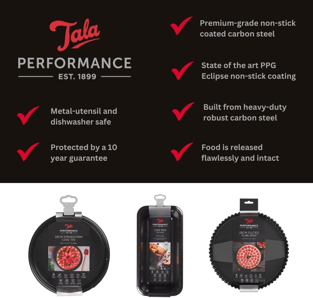 Tala Performance, 20cm Springform Round Cake Tin, Professional Gauge Carbon Steel with Whitford Eclipse Non-Stick Coating, Loose Base, Easy Release Cake Pan, Ideal for cakes, pies and cheesecakes