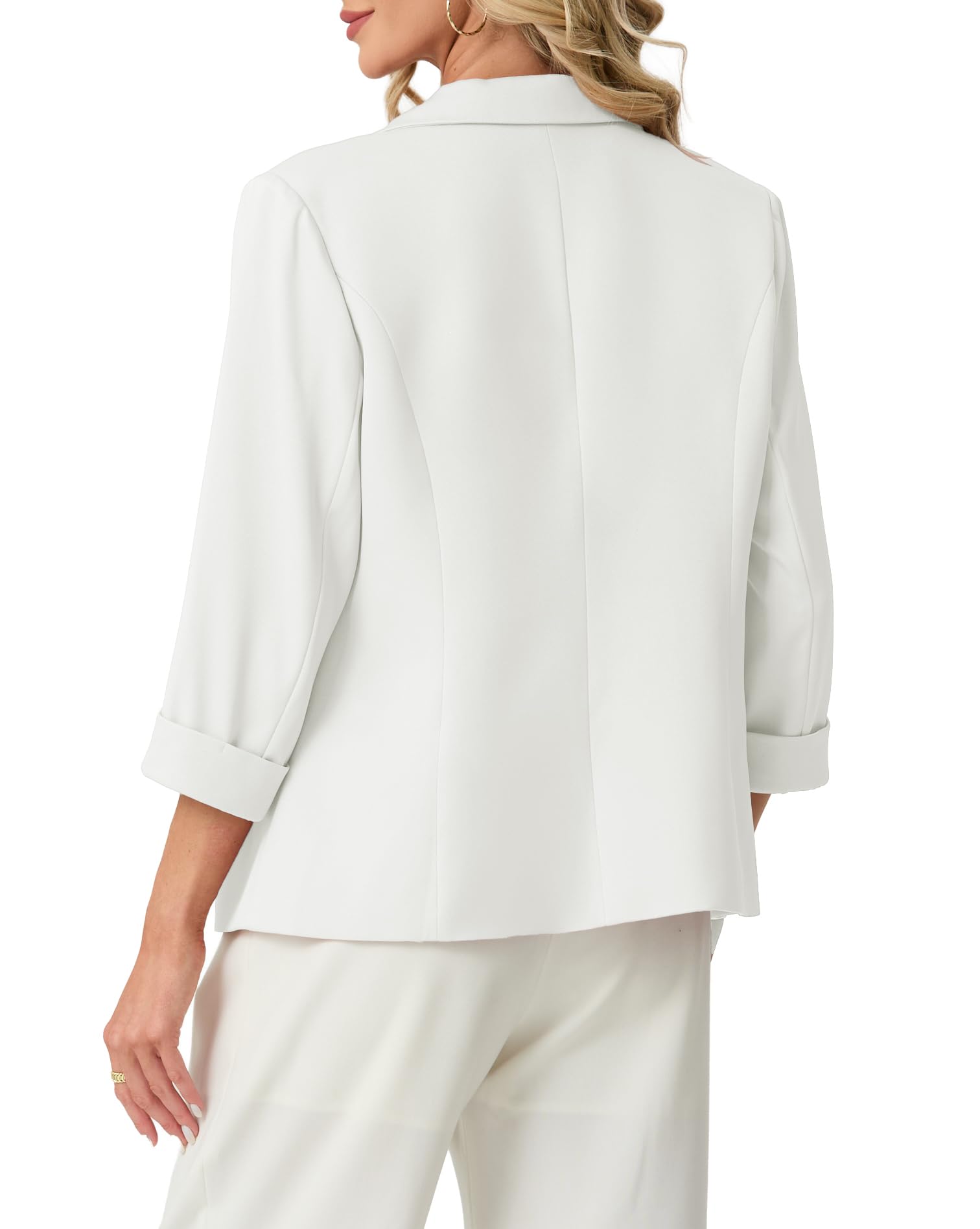 GRECERELLE Blazer élégant à manches 3/4 pour femme - Veste décontractée à revers à visière ouverte sur le devant - Vêtements d'extérieur avec poches à boutons pour femme