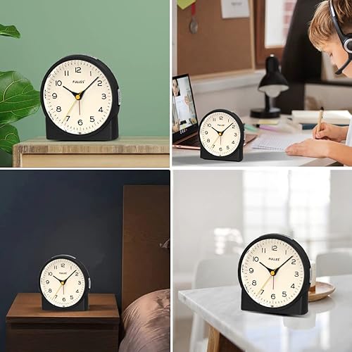 Miniatura 6 de Reloj despertador analógico silencioso sin tictac, durmientes pesados, repetición, 6 sonidos de despertador, funciona con pilas y funciones de luz,